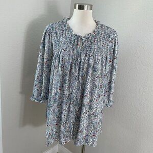 Rose + Olive Womens Plus 2X Smocked Floral Blouse 3/4 Sleeve Shirt Top